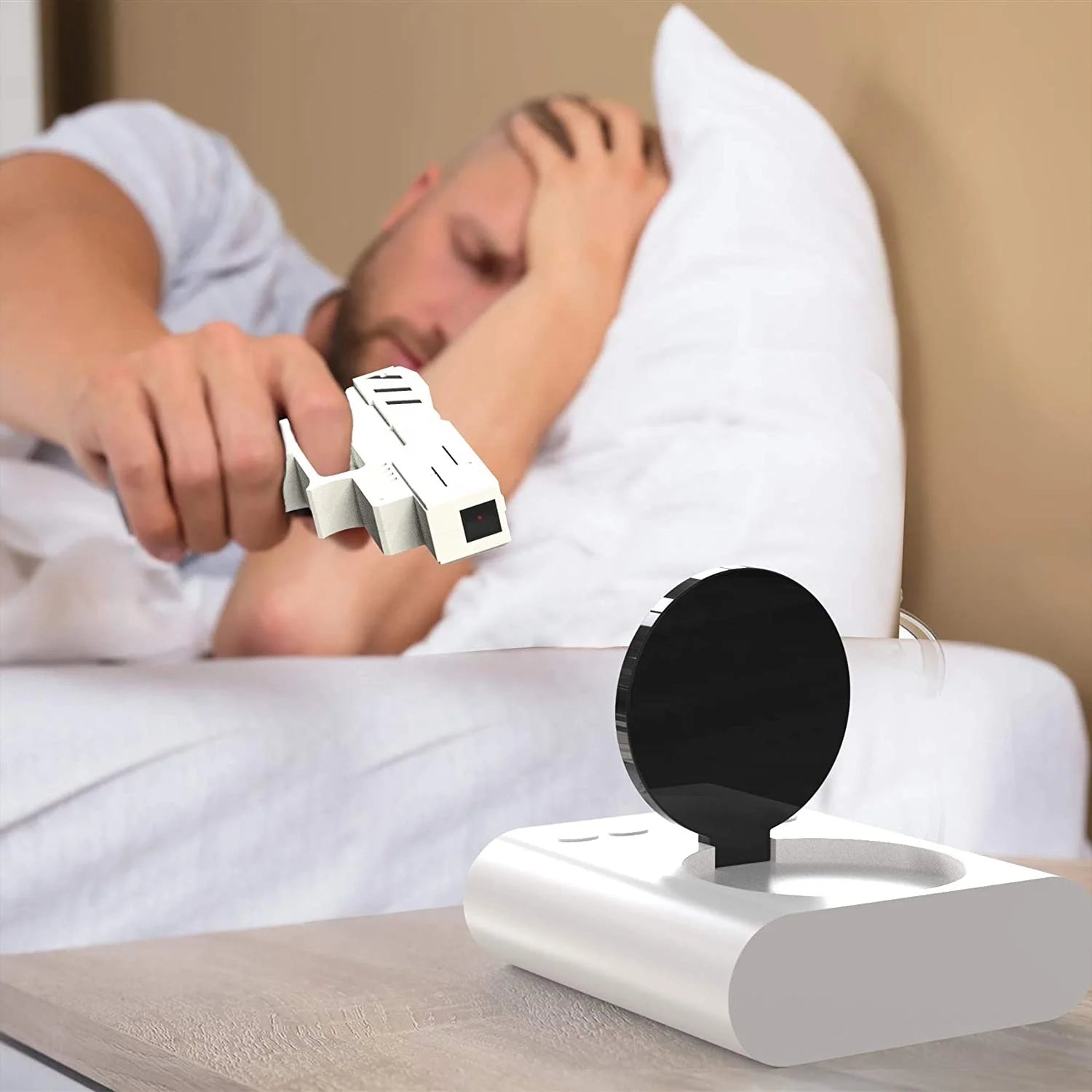 Gun Shooting Target Alarm Clock Infrared Laser Projector Desk LED Digital Display Funny Alarm Clock Creative Student Child Gift