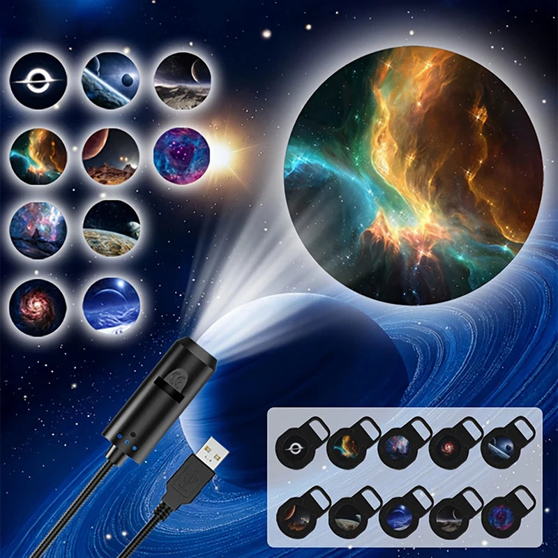 LED Galaxy Projection Light 1 Light+10 Pictures Change, LED Galaxy Projector, Starry Sky Lighting Night Light·