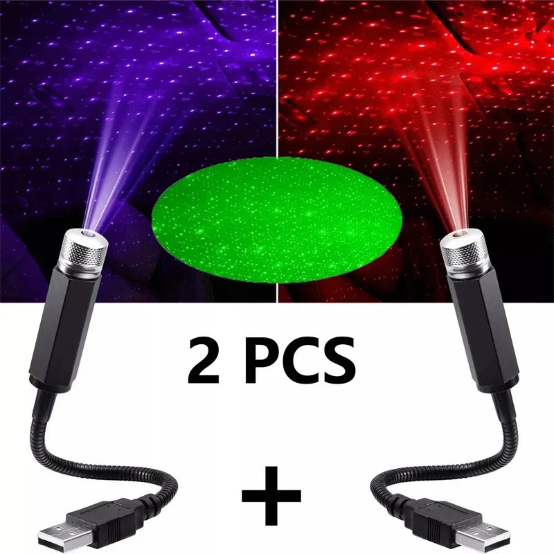 Mini Car LED Star Night Light Projector USB Power Saving Galaxy Atmosphere Starry Sky Roof Decoration for Vehicle