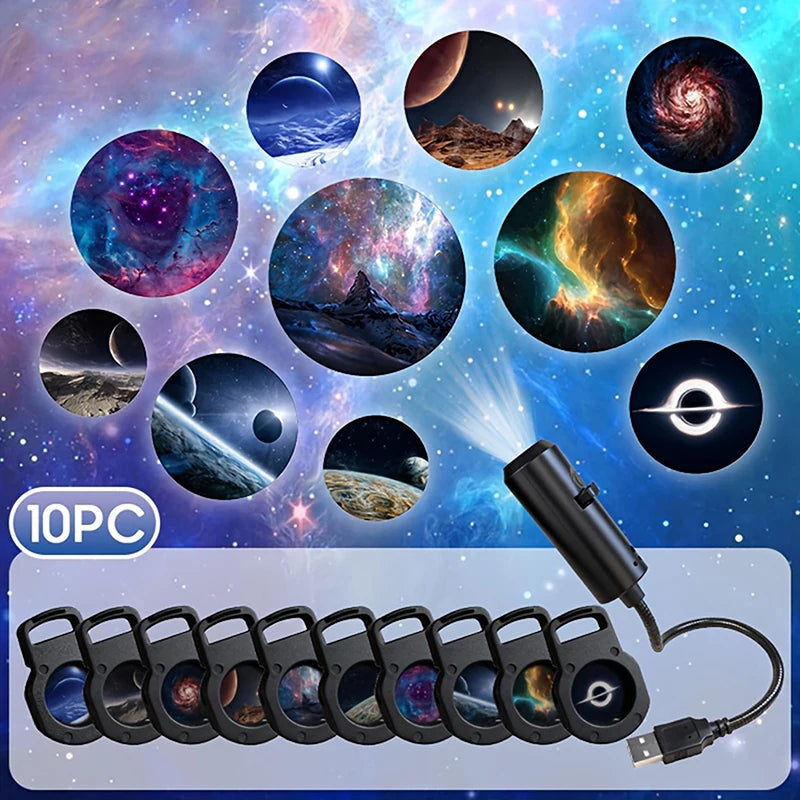 LED Galaxy Projection Light 1 Light+10 Pictures Change, LED Galaxy Projector, Starry Sky Lighting Night Light·