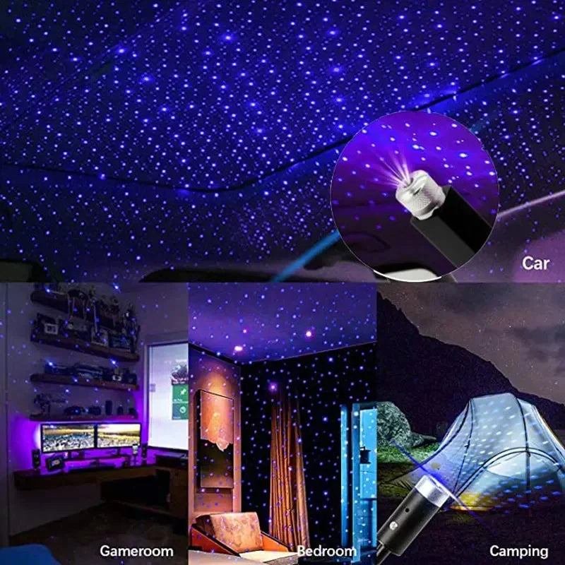 Mini Car LED Star Night Light Projector USB Power Saving Galaxy Atmosphere Starry Sky Roof Decoration for Vehicle