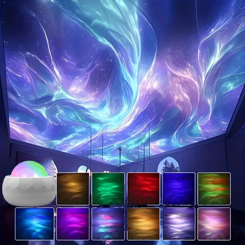 Colorful Water Ripple Projection Lamp Colorful Starry Sky Lamp Northern Lights Atmosphere Lamp USB Decorative Night Light